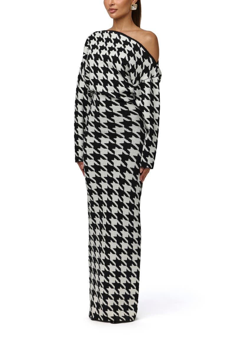 Off the Shoulder Houndstooth Sweater Maxi Dress, Alternate, color, HOUNDSTOOTH BLACK/WHITE