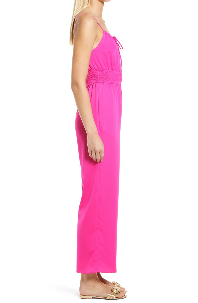 Adelyn Rae Daisy Smocked Straight Leg Jumpsuit, Alternate, color, Fuchsia