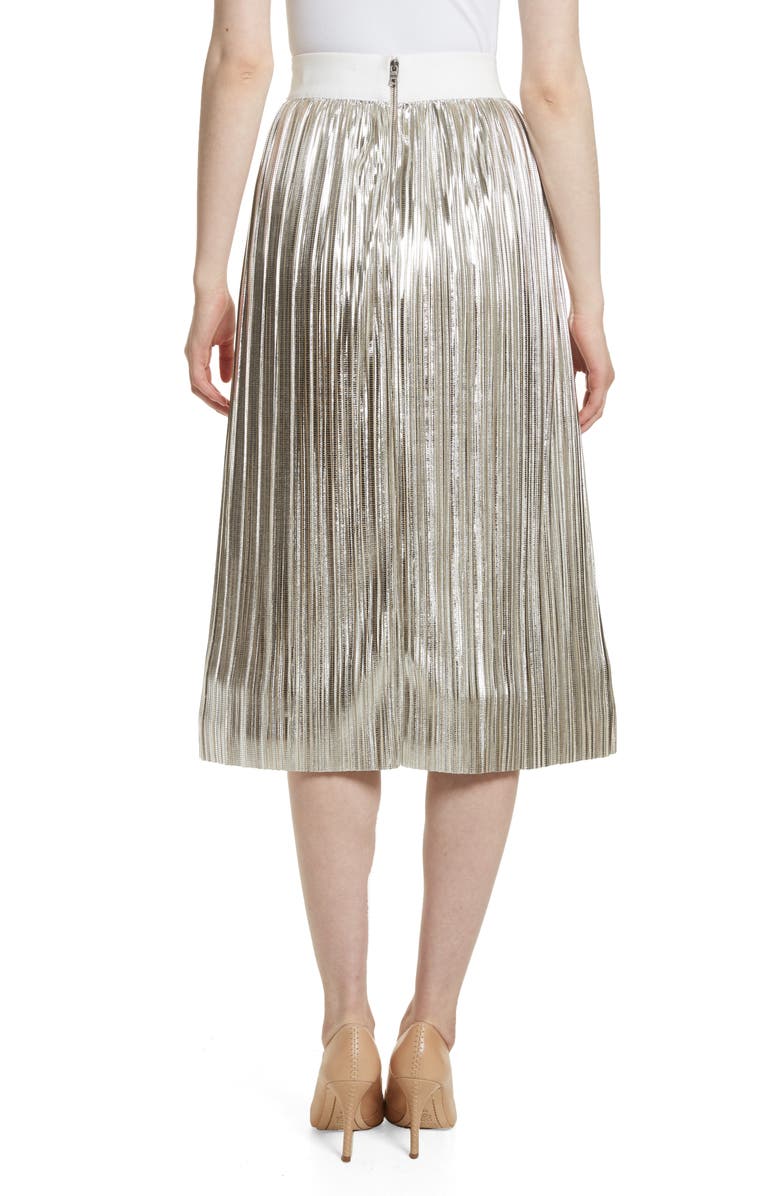 Alice + Olivia Mikaela Pleat Metallic Skirt, Alternate, color, 