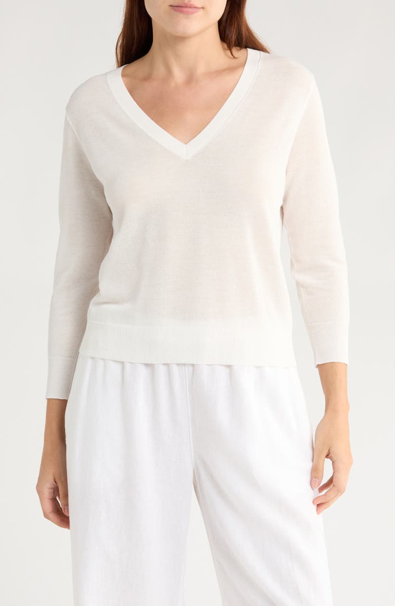 Vince Cotton V-Neck Sweater, Main, color, Optic White