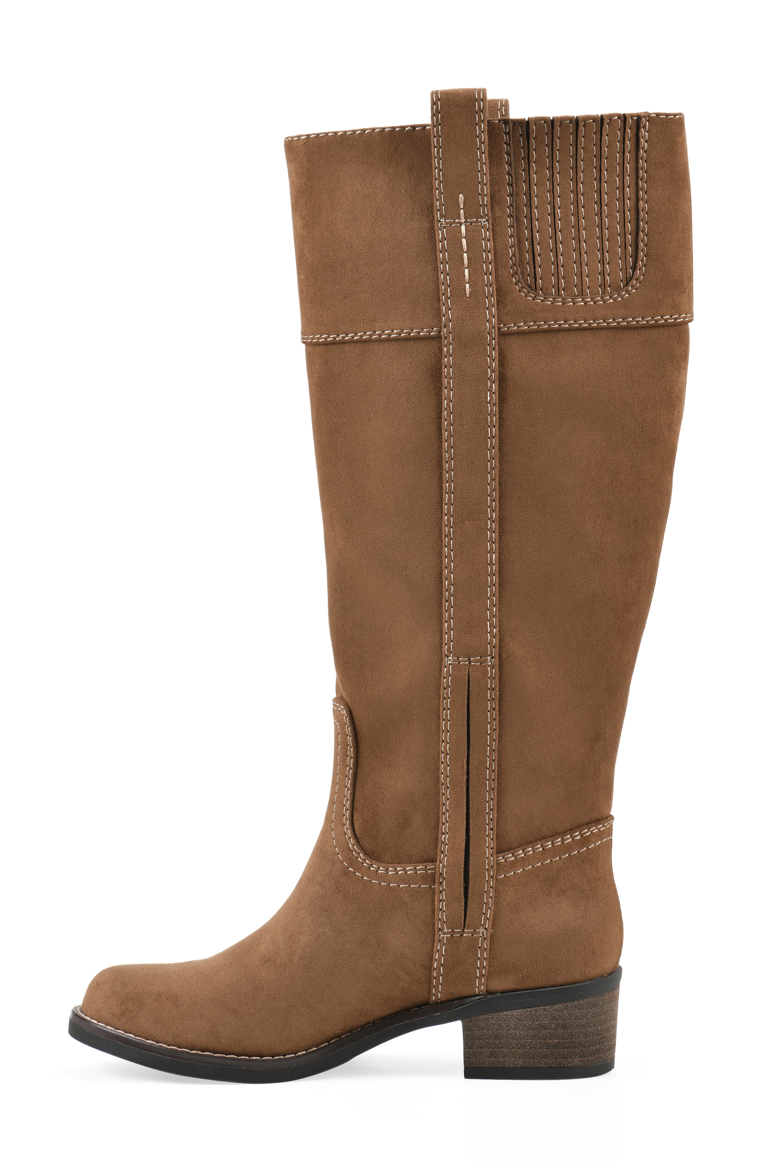 Merrier Western Tall Shaft Faux Leather Boot, Alternate, color, MOCHA/ FABRIC