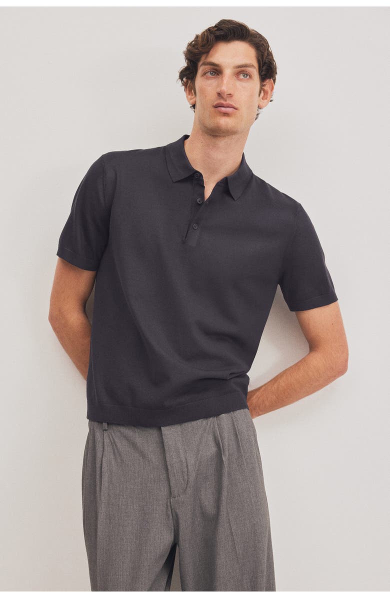 H&M Regular Fit Fine-knit Polo Shirt, Alternate, color, Navy Blue