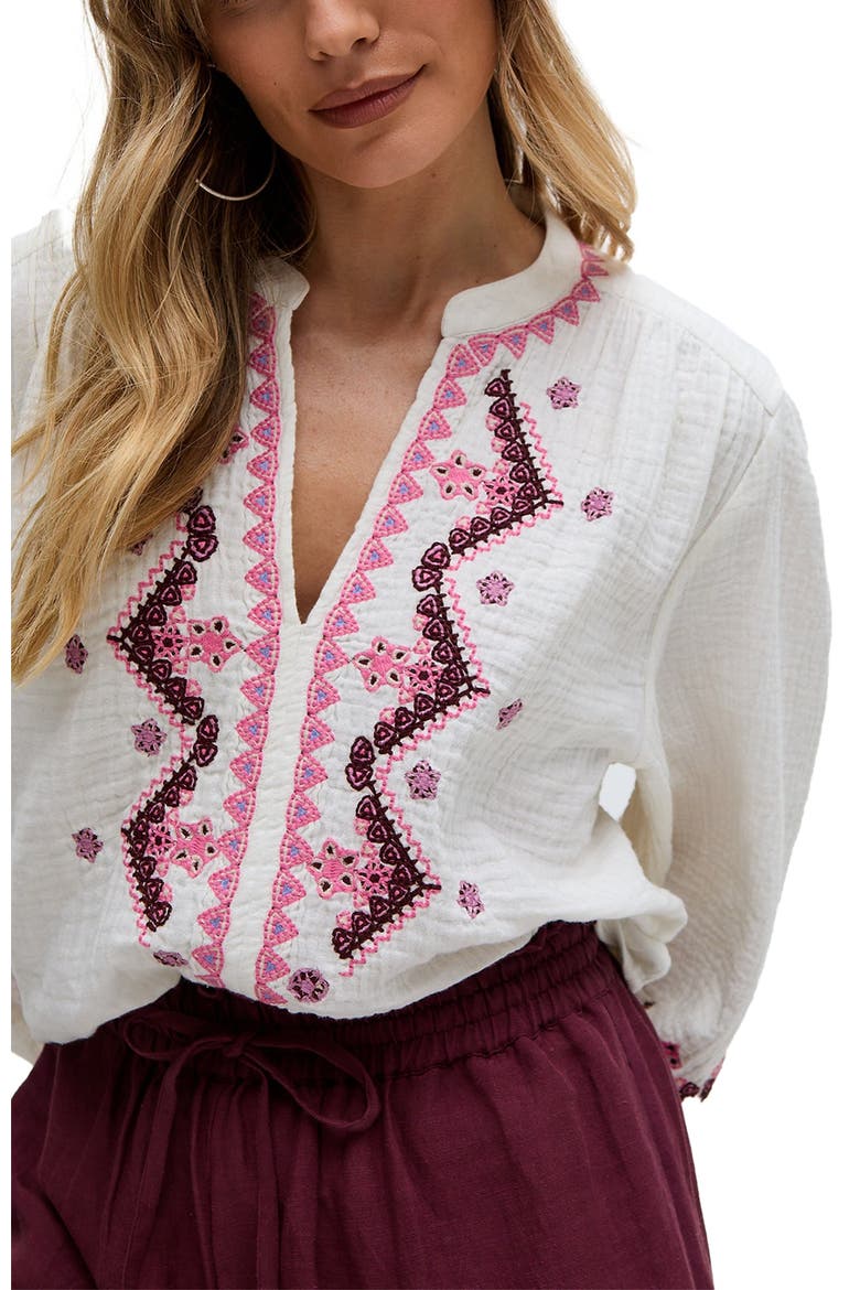Dina V-Neck Embroidered Blouse, Alternate, color, White