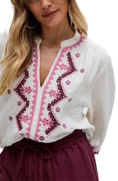 Raffya Dina V-neck Embroidered Blouse In White