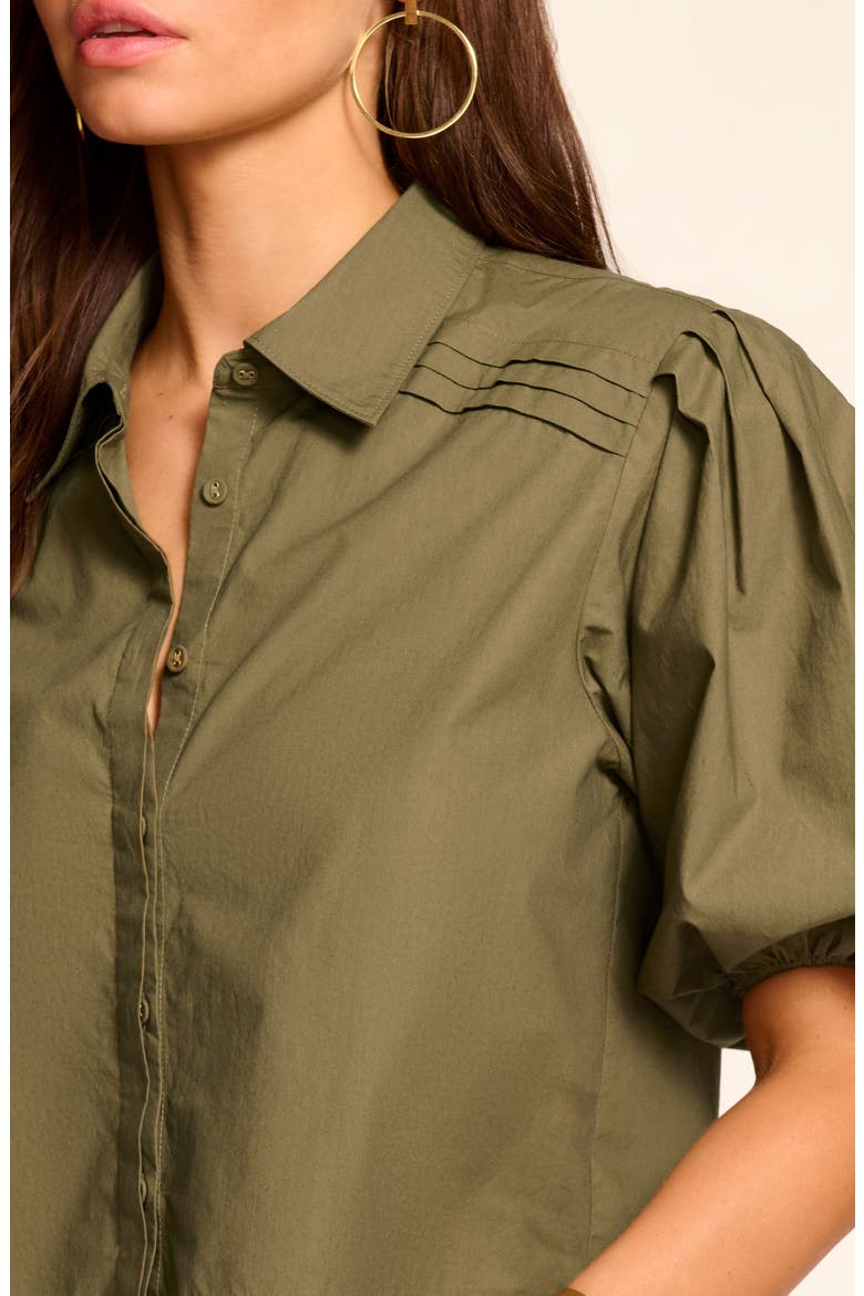 Valeria Puff Sleeve Cotton Button-Up Shirt, Alternate, color, OLIVE GREEN
