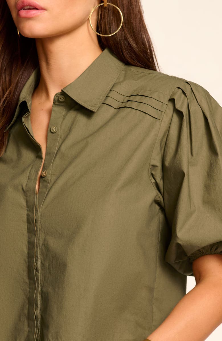 Ramy Brook Valeria Puff Sleeve Cotton Button-Up Shirt, Alternate, color, Olive Green