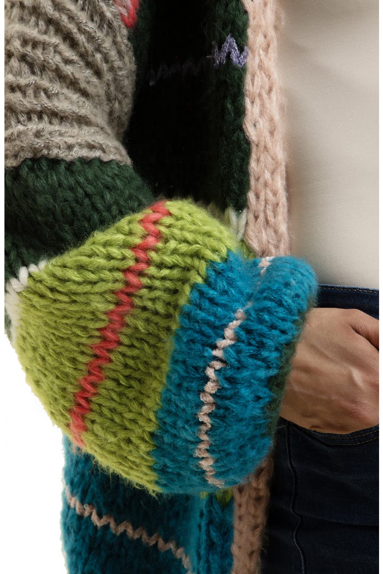 Rainbow Chunky Knit Cardigan, Alternate, color, BLACK/ BLUE/ RED MULTI
