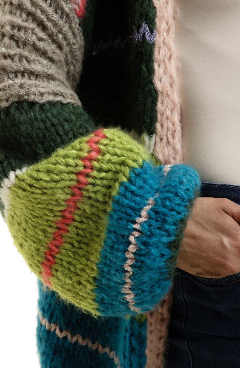 SAACHI Rainbow Chunky Knit Cardigan, Alternate, color, Black/ Blue/ Red Multi