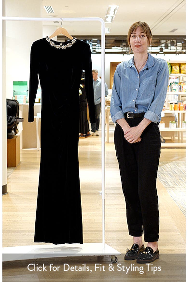 Rhinestone Detail Long Sleeve Velvet Gown video