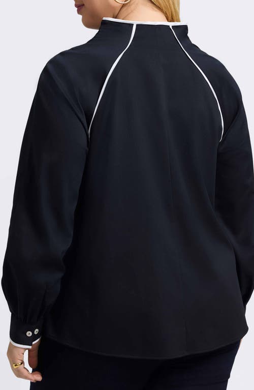 Foxcroft Daphne Contrast Piping Stretch Cotton Blend Pullover In Black