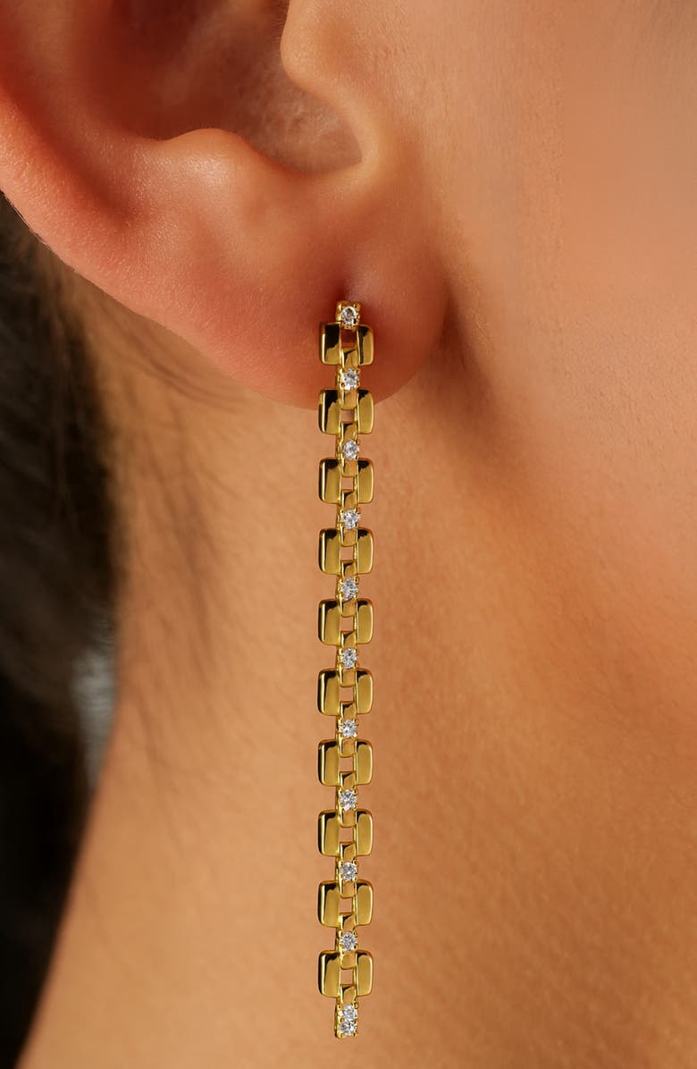 Argento Vivo Sterling Silver Panthera Cubic Zirconia Linear Earrings, Alternate, color, Gold