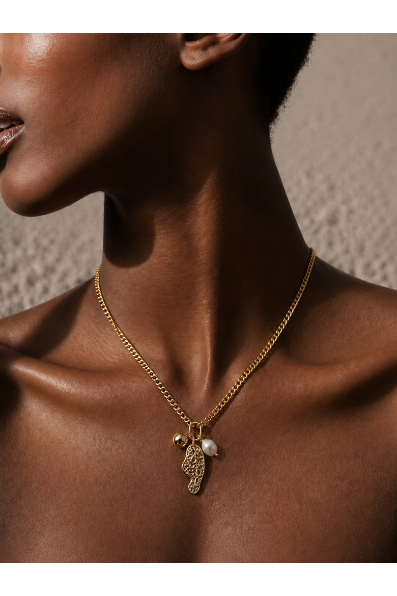 Perla Charm Necklace, Alternate, color, Gold