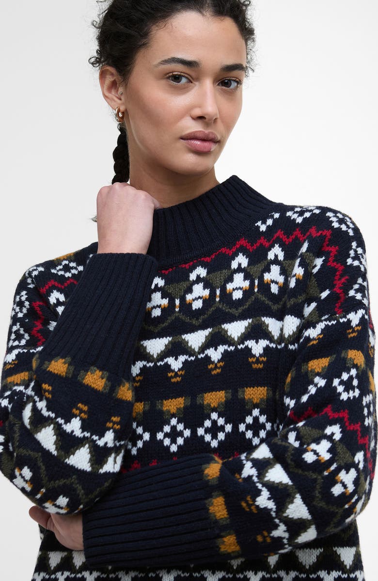 Barbour Larisa Fair Isle Wool & Cotton Blend Sweater, Alternate, color, Navy