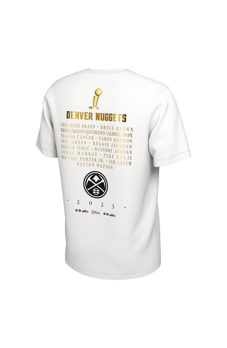 Nike Men's Nike  White Denver Nuggets 2023 NBA Finals Champions Celebration Roster T-Shirt, Alternate, color, 