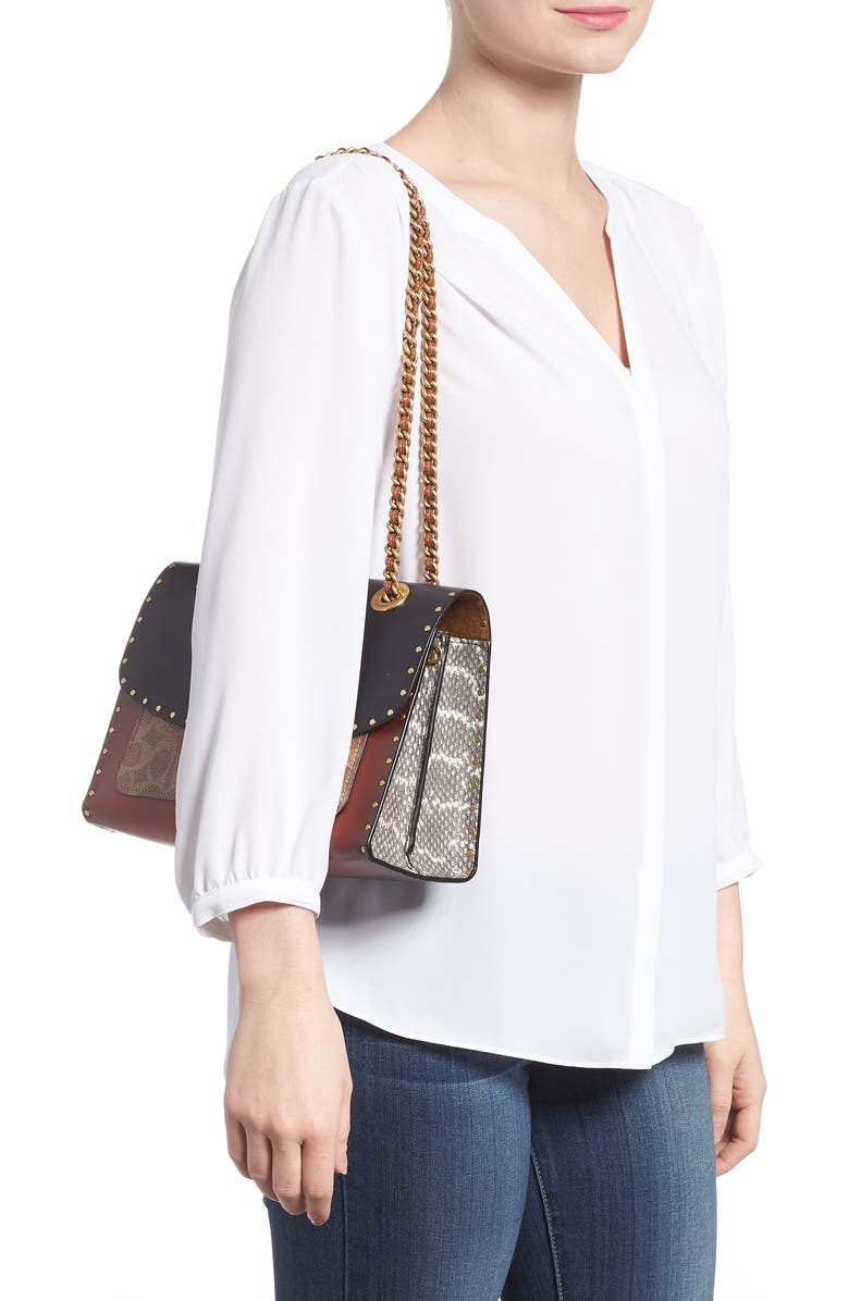 COACH Parker Leather & Genuine Snakeskin Shoulder Bag, Alternate, color,