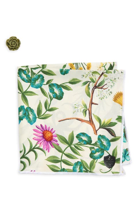 Olive Floral Silk Pocket Square