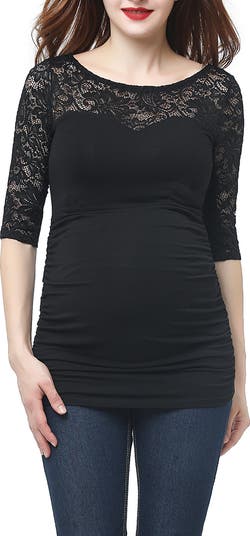 売れ筋商品|||キミ アンド カイ カットソー トップス レディース Maternity Lace Shoulder Ruched Top Deep berry Kimi + kai Maternity Lace Shoulder Ruched Top | MainPlace Mall