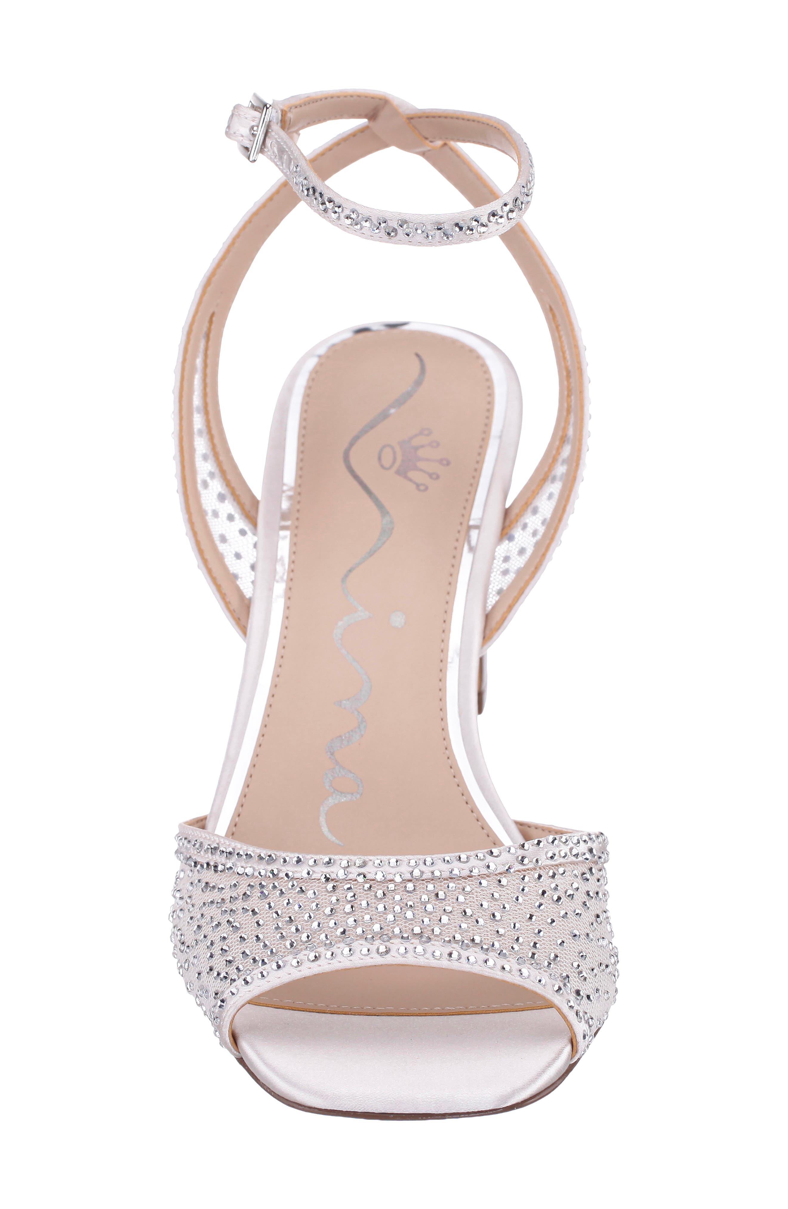 Agnus Crystal Mesh Sandal, Alternate, color, IVORY