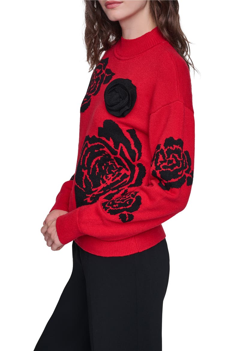 Rose Mock Neck Sweater, Alternate, color, ADMIRAL RED/ BLACK
