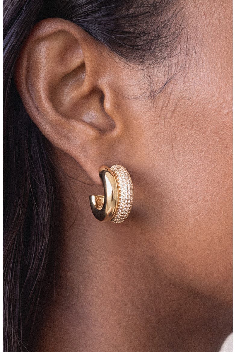 Pavé Crystal Double Hoop Earrings, Alternate, color, GOLD