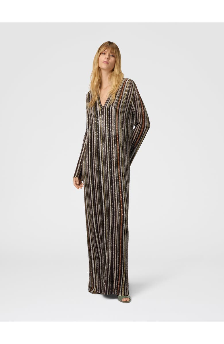 Missoni Long Dress With V-neck And Herringbone Stripe Knit, Alternate, color, Multicoloured