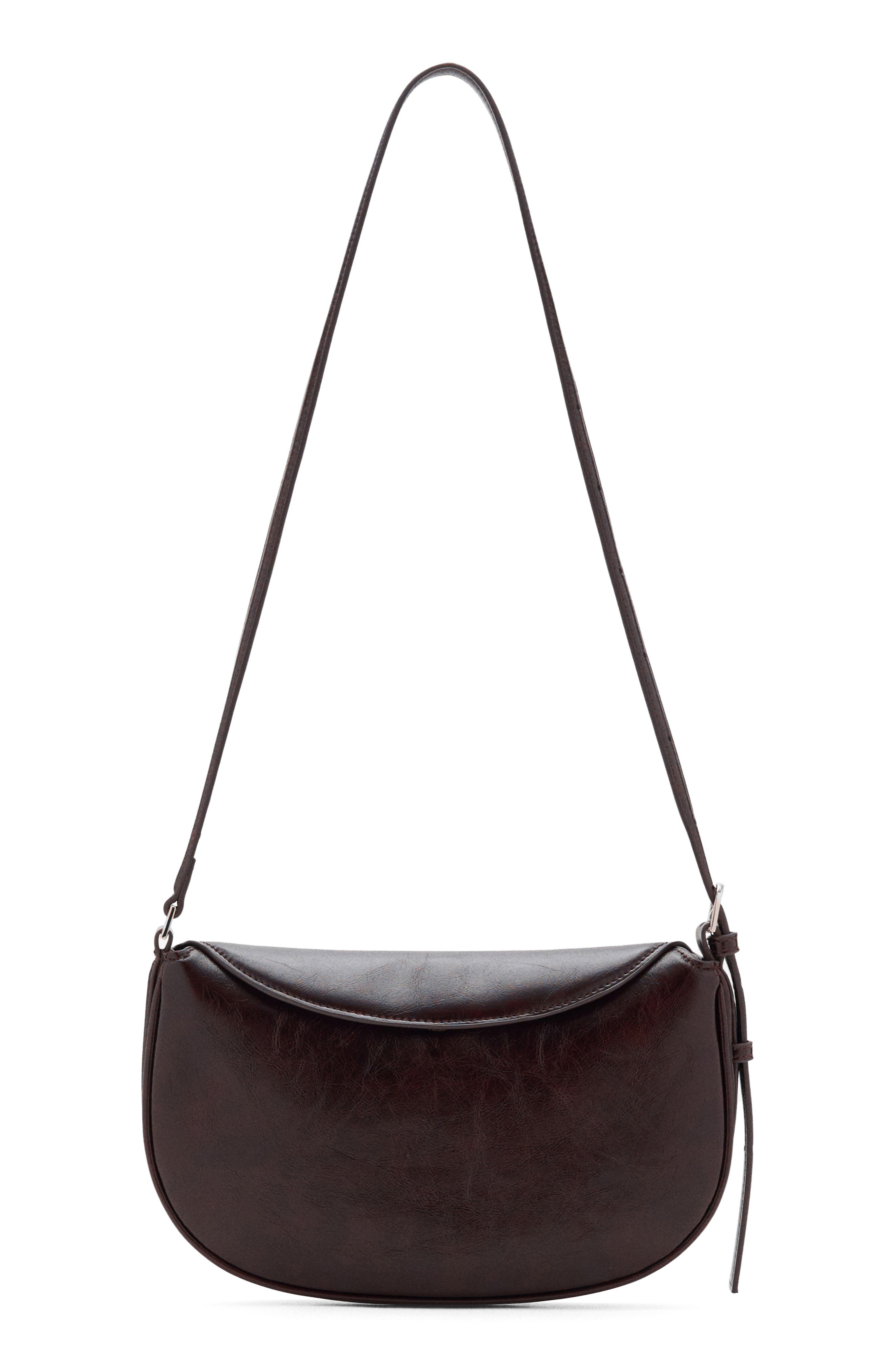 MANGO Oval Flap Faux Leather Crossbody Bag, Main, color, Dark Brown