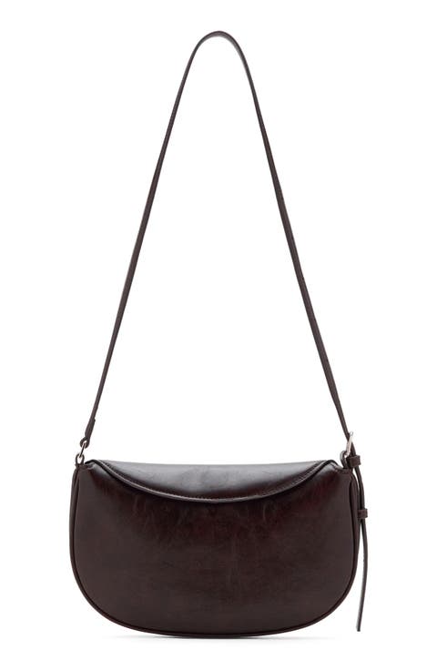 Oval Flap Faux Leather Crossbody Bag