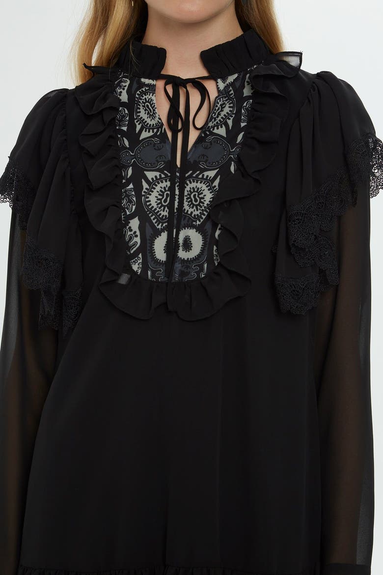 Long Sleeve Mini Dress with Tulle Details, Alternate, color, Black