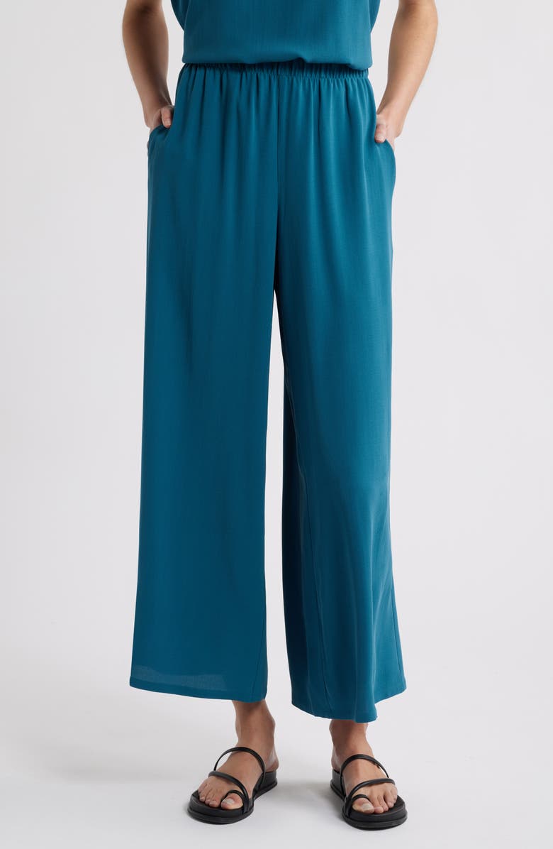 Eileen Fisher Silk Crepe Georgette Ankle Wide Leg Pants, Main, color, Harbr
