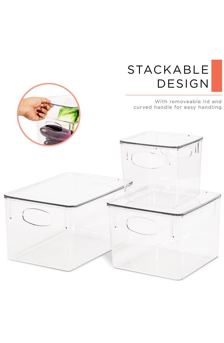 SORBUS Clear Lidded Bin Set, Alternate, color, Clear