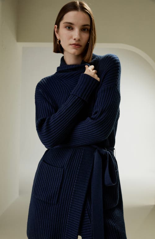 Lilysilk Merino Wool Shawl Collar Cardigan In Navy Blue