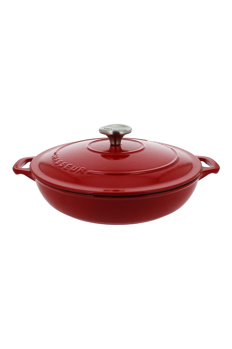 1.8-quart Red French Enameled Cast Iron Braiser With Lid, Main, color, RED