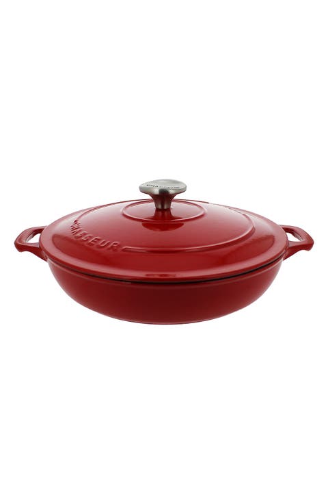 1.8-quart Red French Enameled Cast Iron Braiser With Lid