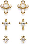LA MENO Set of 3 Crystal Cross Stud Earrings