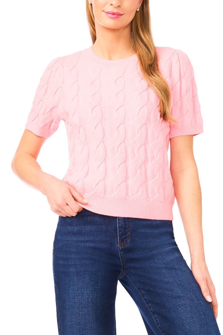 Cotton Blend Cable Knit Sweater, Main, color, PRISM PINK