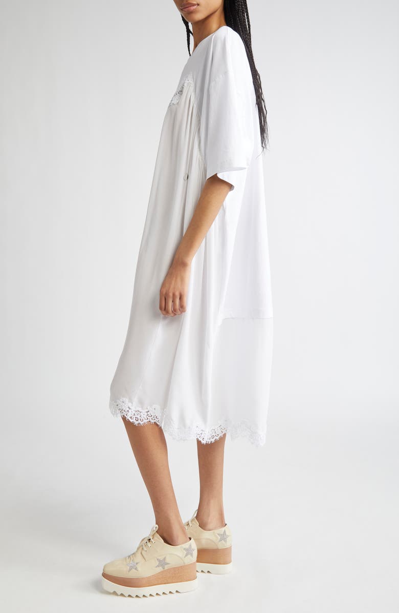 Stella McCartney Lace Trim Mixed Media T-Shirt Dress, Alternate, color, Pure White