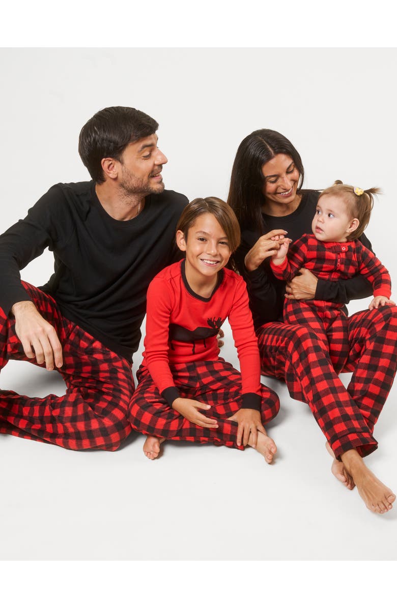 Leveret Kids Cotton Top & Fleece Pants Printed Matching Family Holiday Pajamas, Alternate, color, Moose