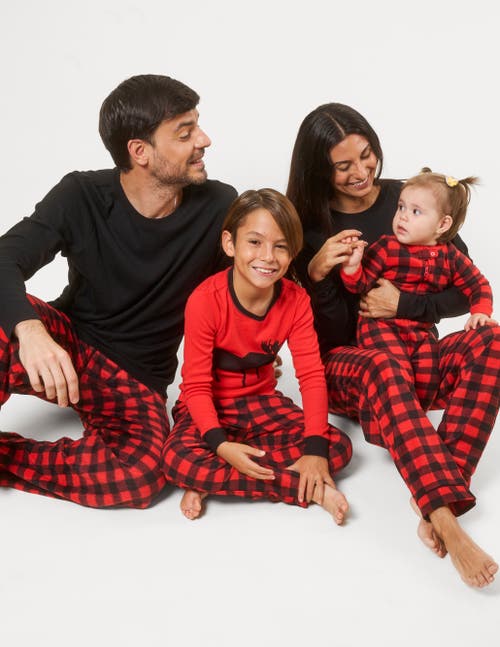 Leveret Cotton Top & Fleece Pants Printed Matching Family Holiday Pajama Set In Red
