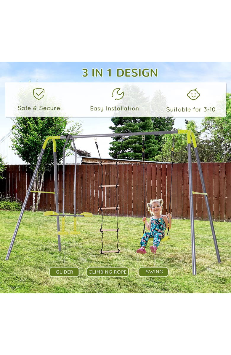 HOMCOM 3-in-1 Kid Backyard Swing Set with Swing Seat, Glider, Climbing Ladder, Alternate, color, 