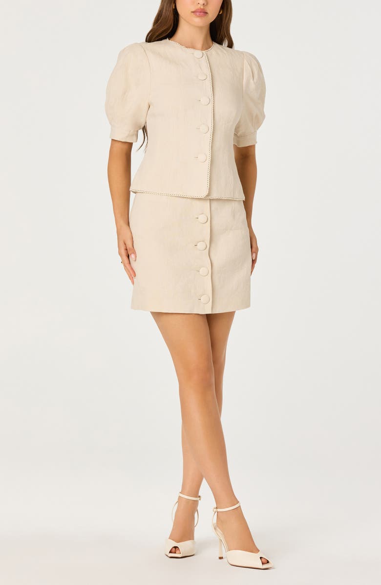 ASTR the Label Cailey Puff Sleeve Crochet Trim Button-Up Top, Alternate, color, Natural