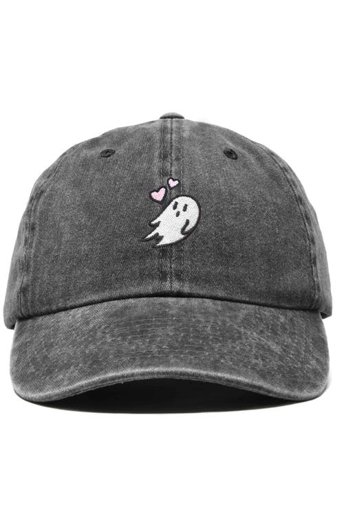 Dalix Heartly Ghost Embroidered Cap In Washed Black