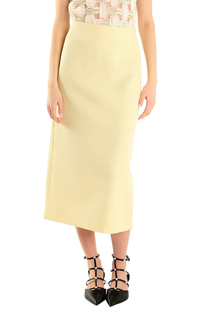 Endless Rose High Waist Tweed Midi Skirt, Main, color, Butter
