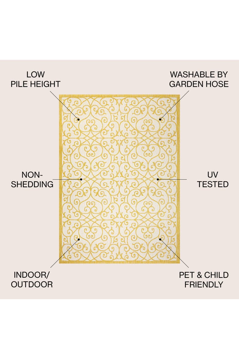 Madrid Vintage Filigree Textured Weave Indoor/Outdoor Area Rug, Alternate, color, Cream/Yellow