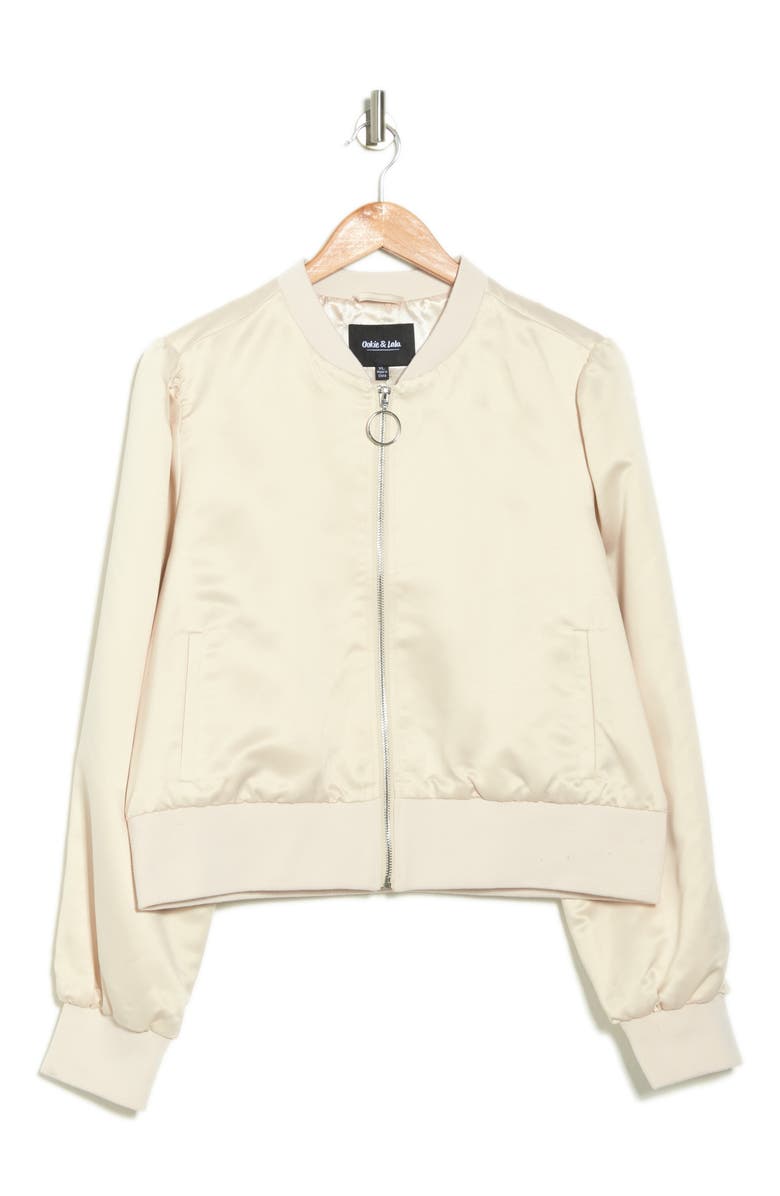 Ookie & Lala Satin Bomber Jacket, Alternate, color, Champagne