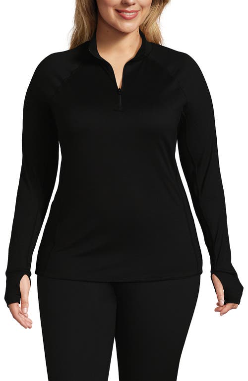 Lands' End Plus Size Baselayer Cozy Thermaskin Quarter Zip Top In Black