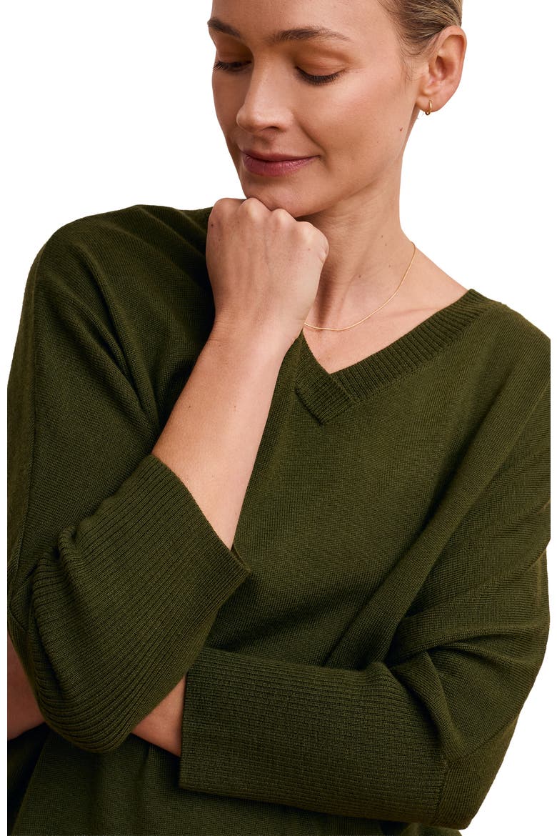 Slouchy V-Neck Pure Wool Jumper, Alternate, color, Olive