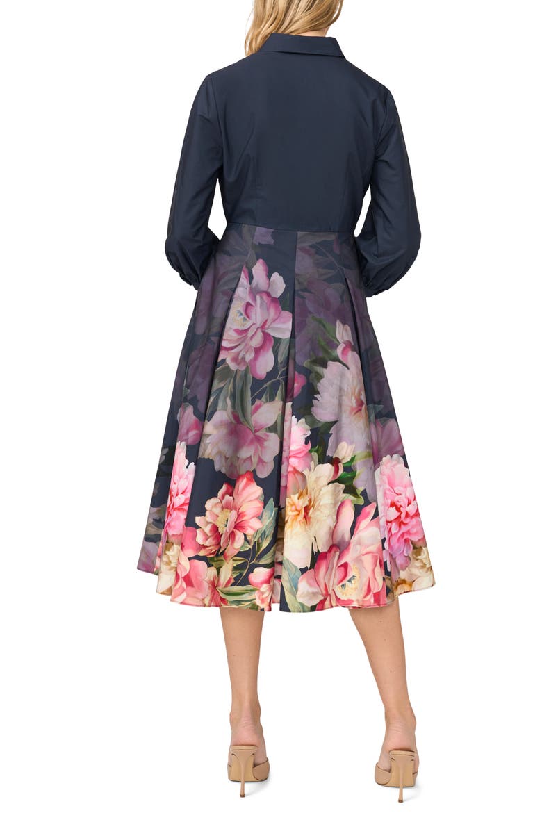 Meredith Placed Floral Cotton Midi Shirtdress, Alternate, color, INDIGO NIGHT