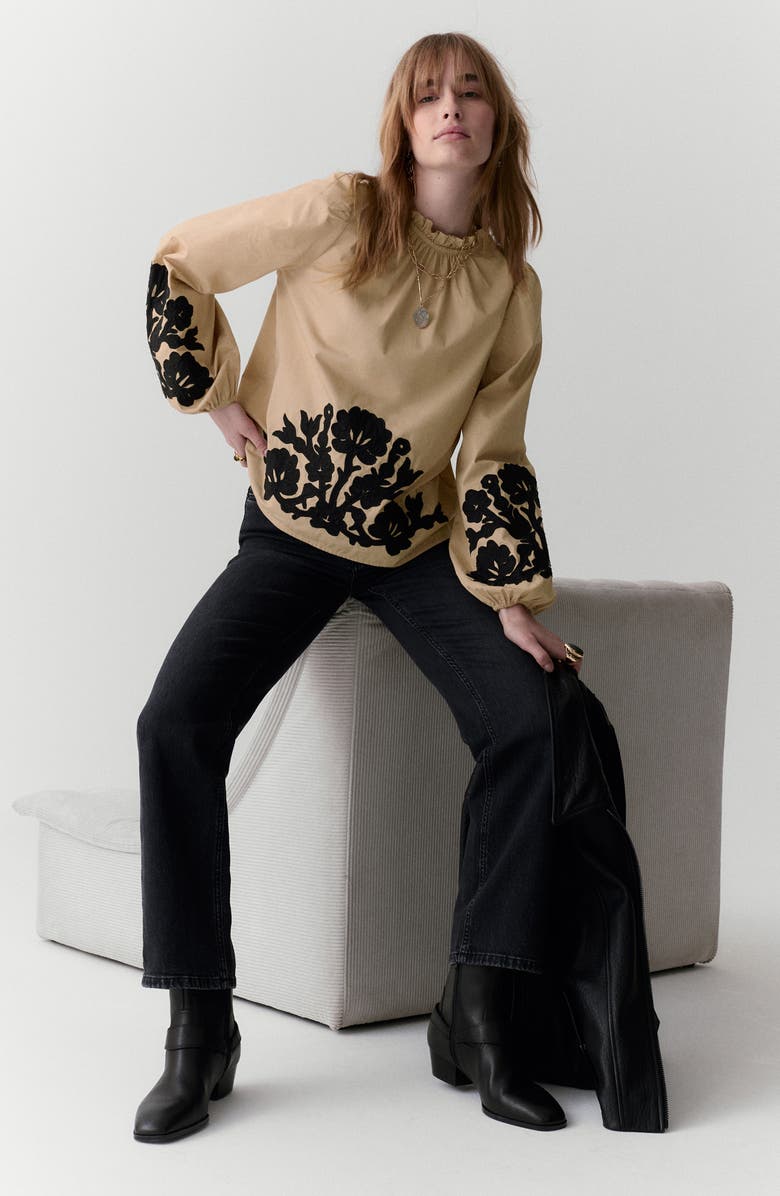 PER UNA BY M&S Floral Embroidered Mock Neck Top, Alternate, color, Brown