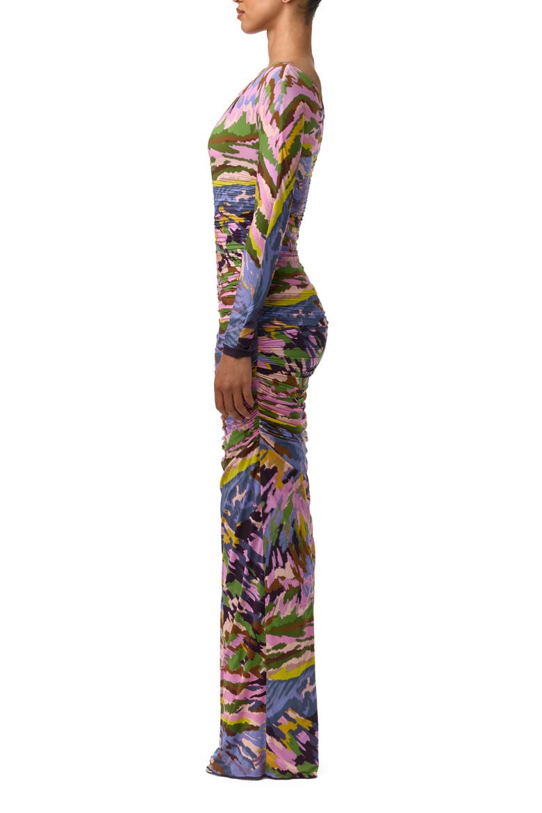 Ruched Off the Shoulder Long Sleeve Maxi Dress, Alternate, color, BRUSH STORM