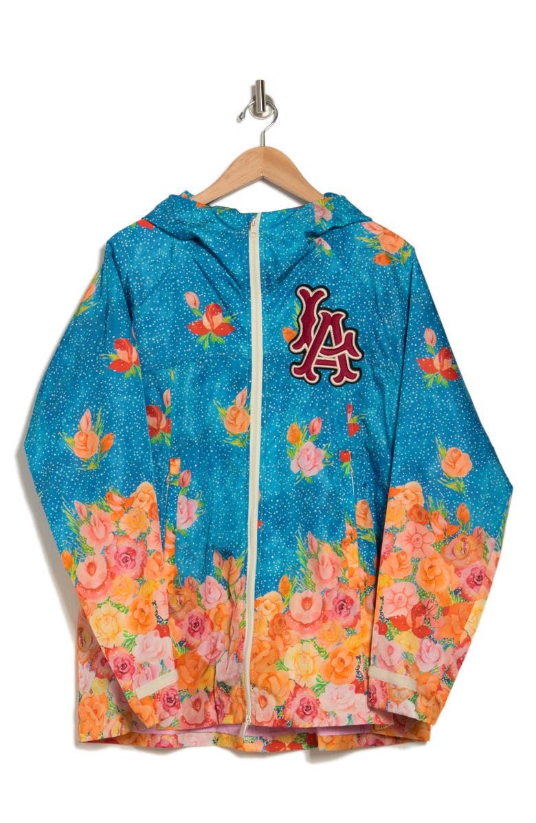 Gucci Manga Floral Print Windbreaker, Alternate, color, Turquoise